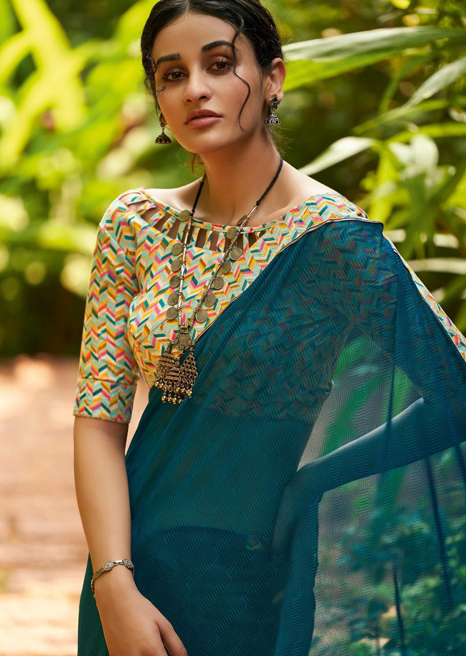 Kashvi Creation Presents Mehar Georgette Printed With Border Casual Wear Synthetic Saree