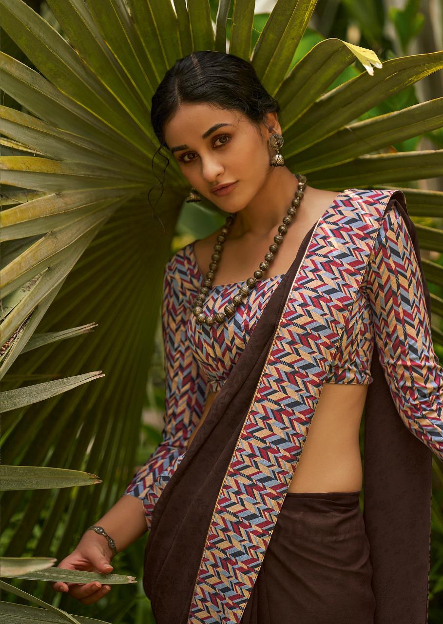 Kashvi Creation Presents Mehar Georgette Printed With Border Casual Wear Synthetic Saree