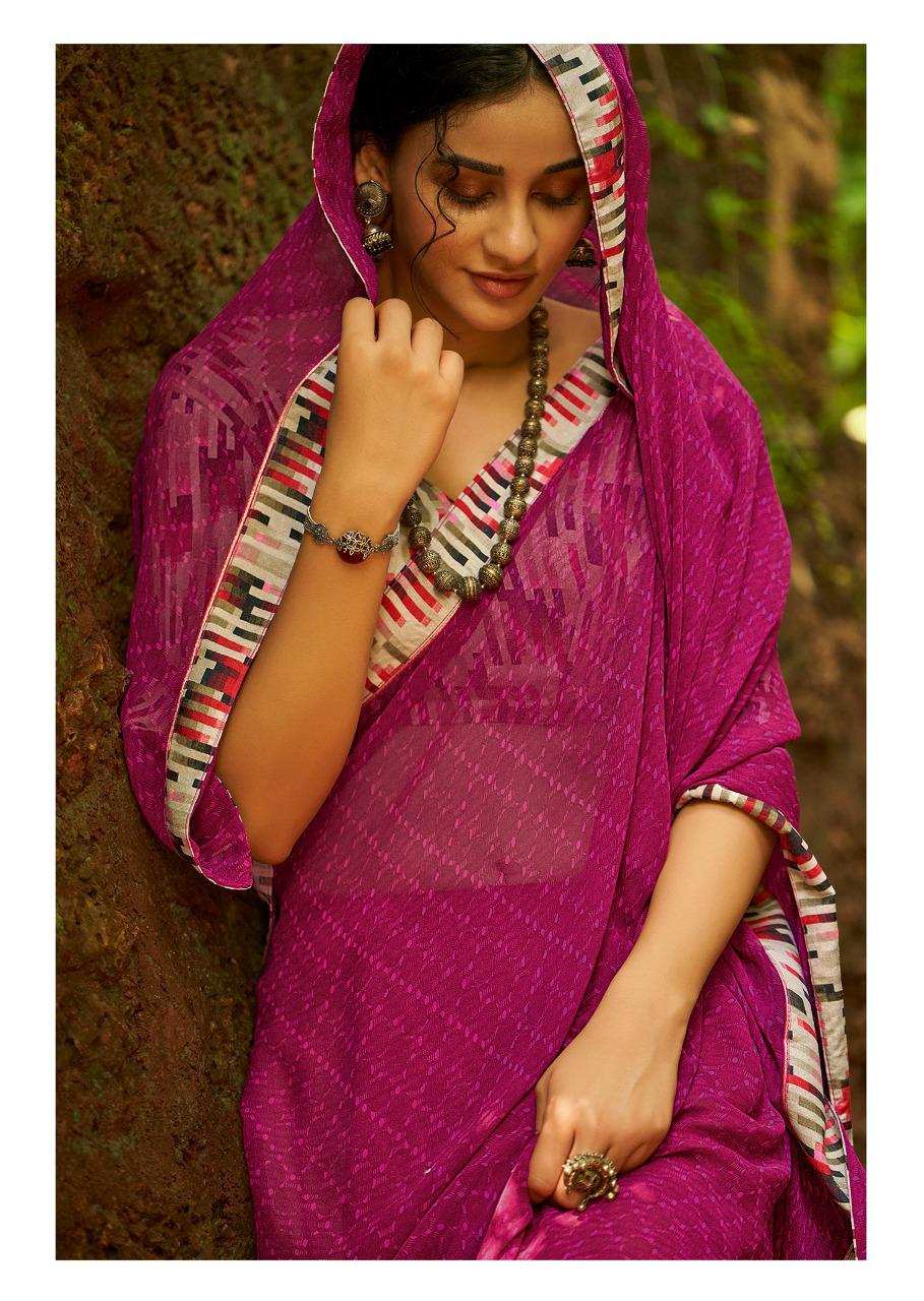 Kashvi Creation Presents Mehar Georgette Printed With Border Casual Wear Synthetic Saree