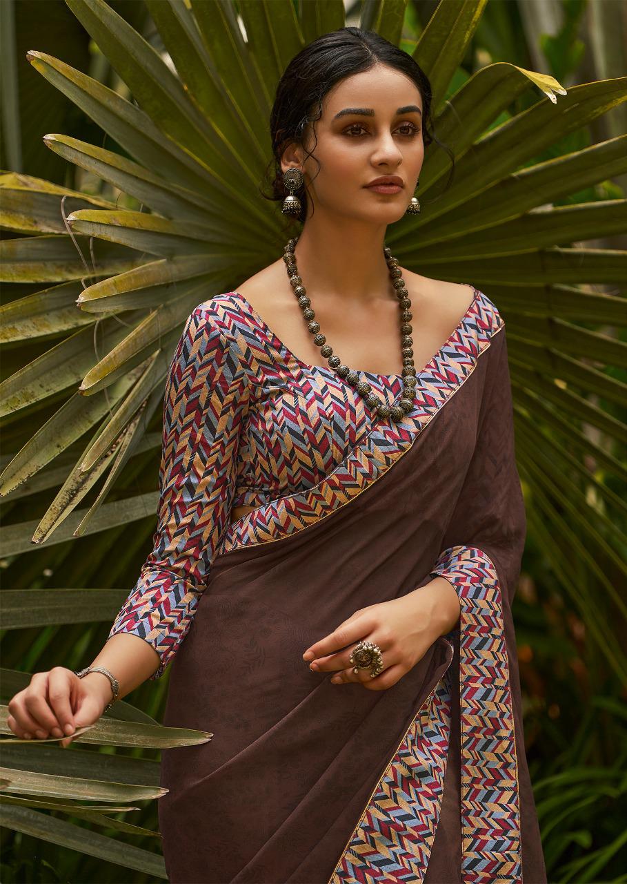 Kashvi Creation Presents Mehar Georgette Printed With Border Casual Wear Synthetic Saree