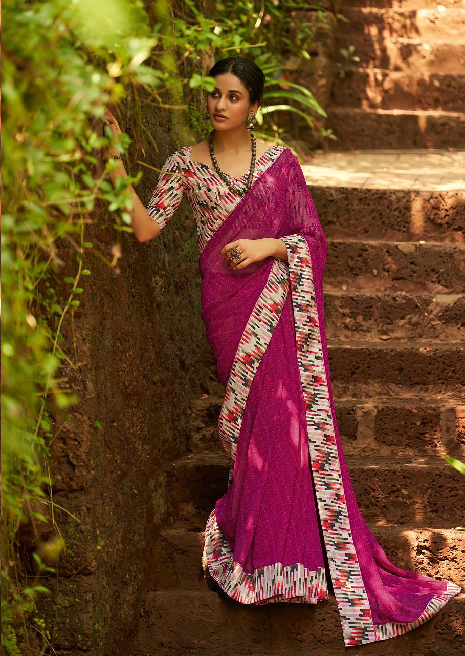 Kashvi Creation Presents Mehar Georgette Printed With Border Casual Wear Synthetic Saree