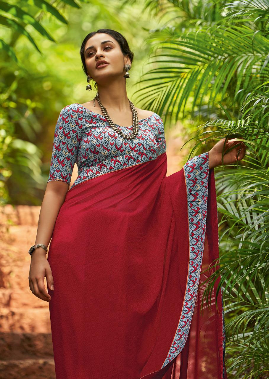 Kashvi Creation Presents Mehar Georgette Printed With Border Casual Wear Synthetic Saree