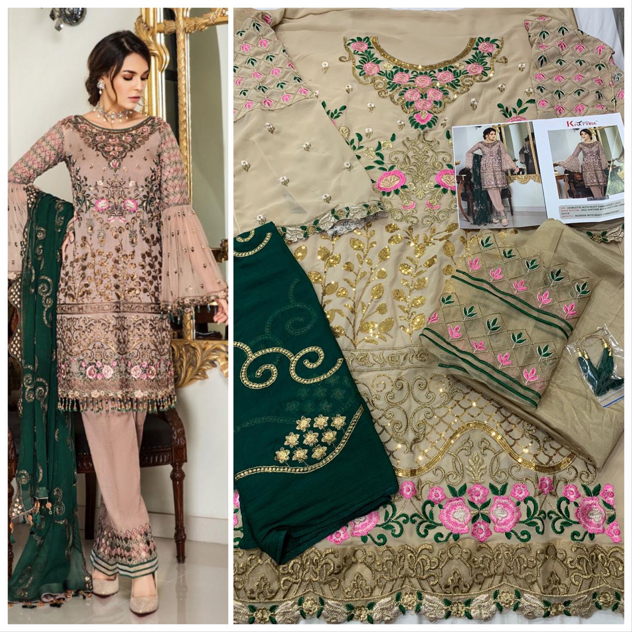 Khayyira Suits Maryams Gold Nx Georgette Heavy Embroidery Salwar Kameez In Surat Market