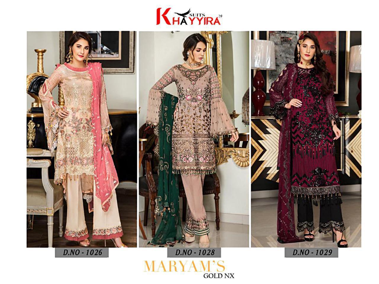 Khayyira Suits Maryams Gold Nx Georgette Heavy Embroidery Salwar Kameez In Surat Market