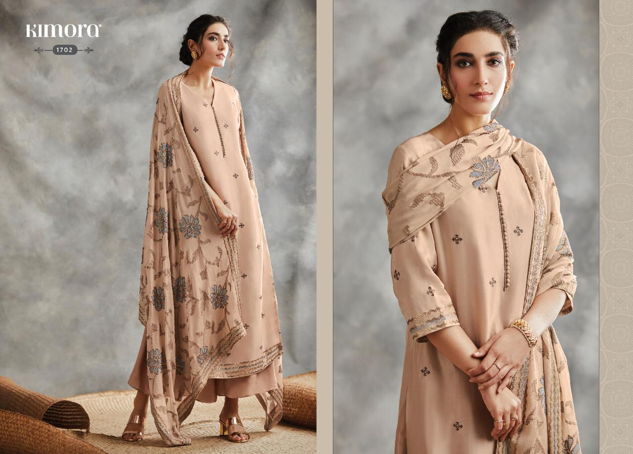 Kimora Heer Fitoor Chinon Chiffon With Jaal Embroidery And Border Latest Dress Materials In India