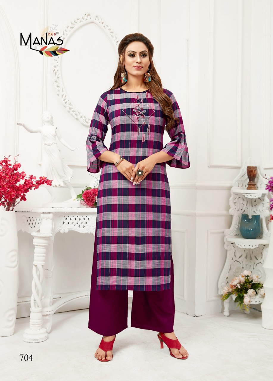 Manas Checks Plazzo Rayon Embroidery Work Top With Bottom At Affordable Rate