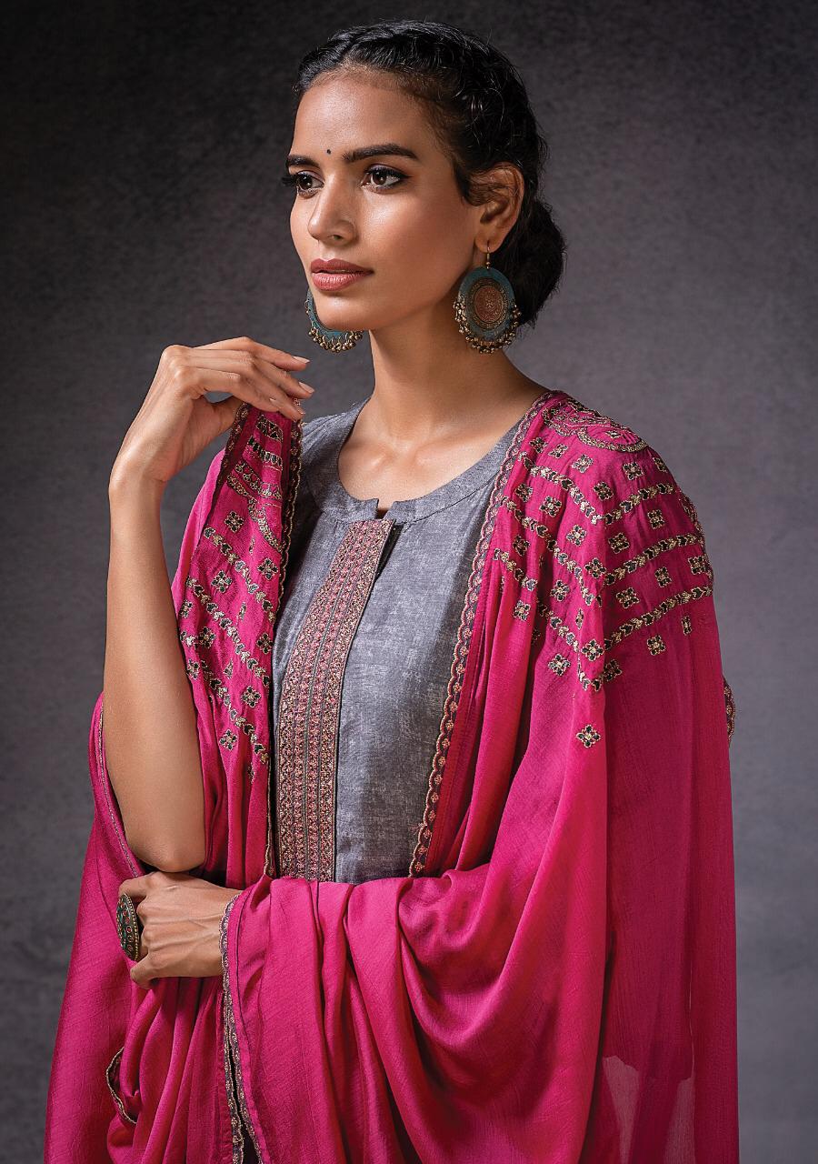Naariti Launch Dor Muslin Silk With Digital Print Embroidery Work Heavy Suits Exporter