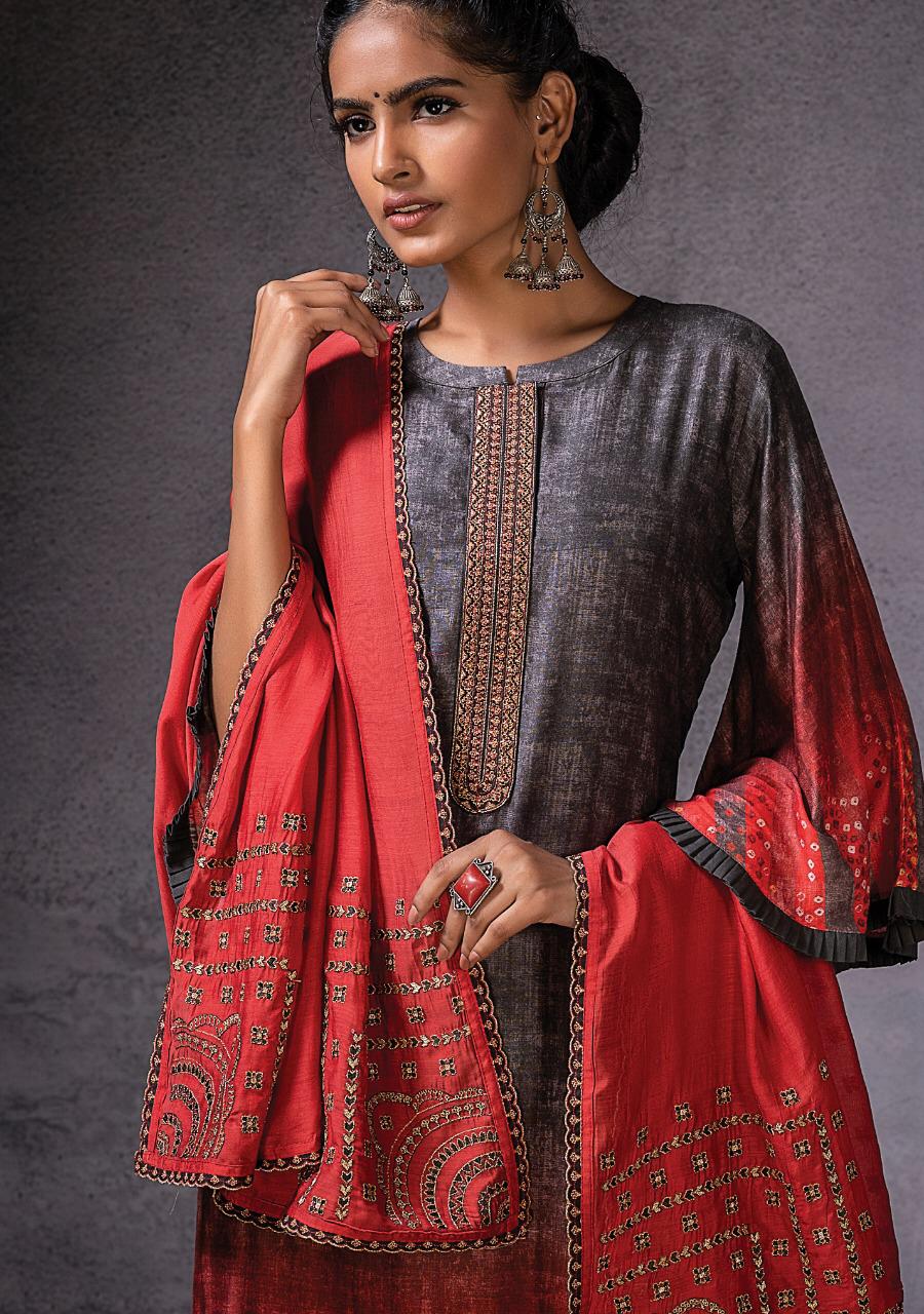 Naariti Launch Dor Muslin Silk With Digital Print Embroidery Work Heavy Suits Exporter