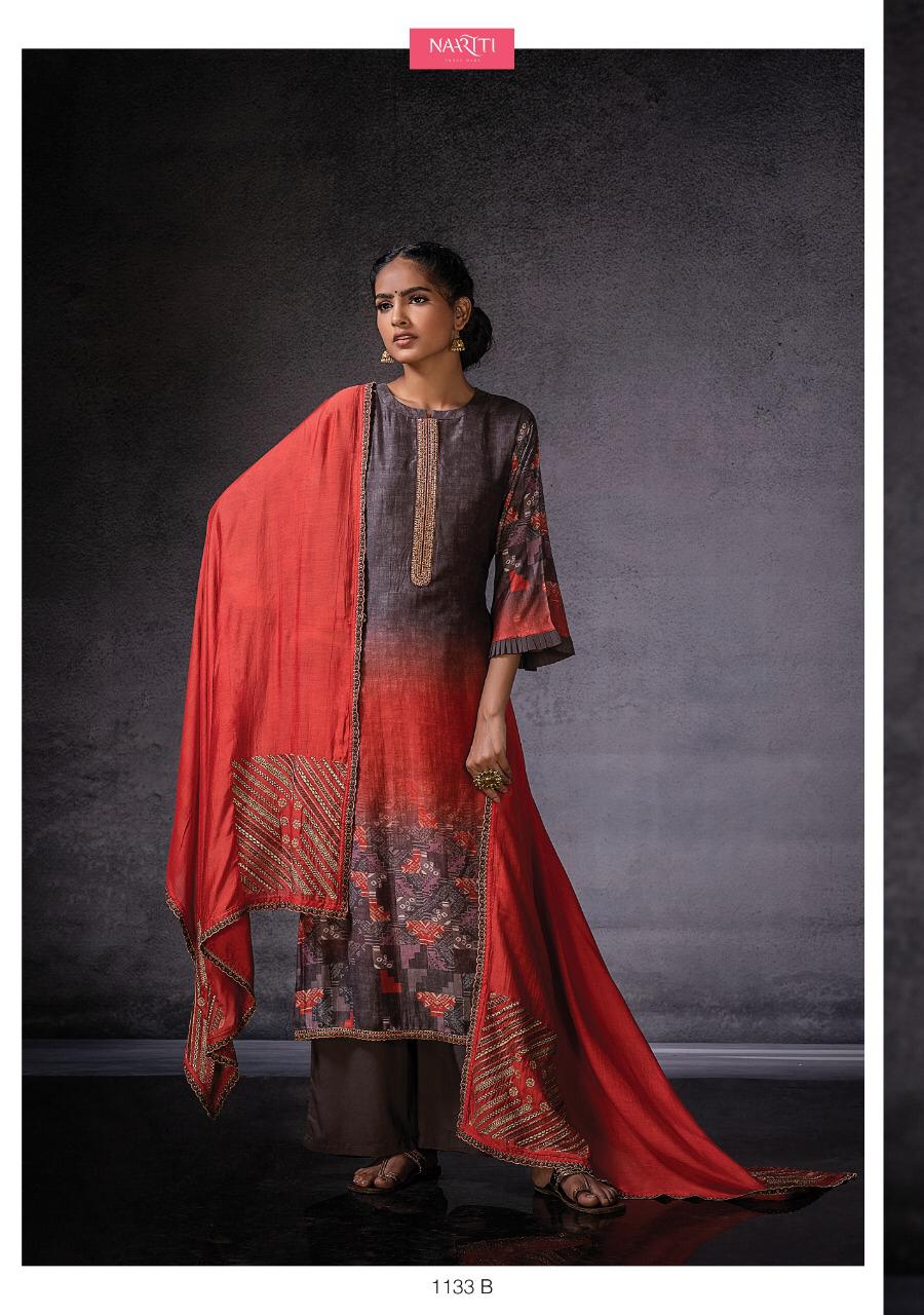 Naariti Launch Dor Muslin Silk With Digital Print Embroidery Work Heavy Suits Exporter