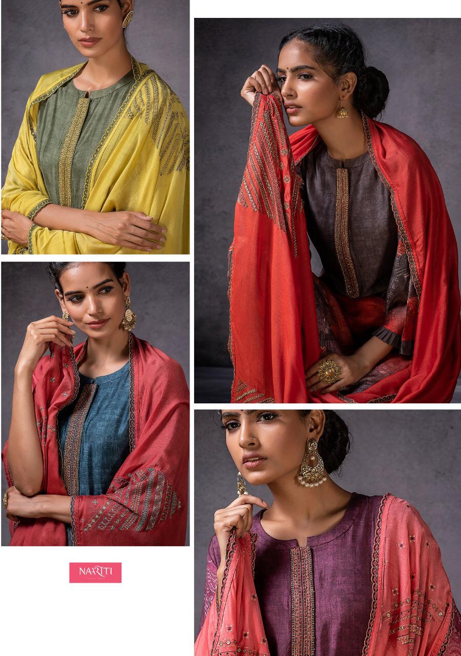 Naariti Launch Dor Muslin Silk With Digital Print Embroidery Work Heavy Suits Exporter