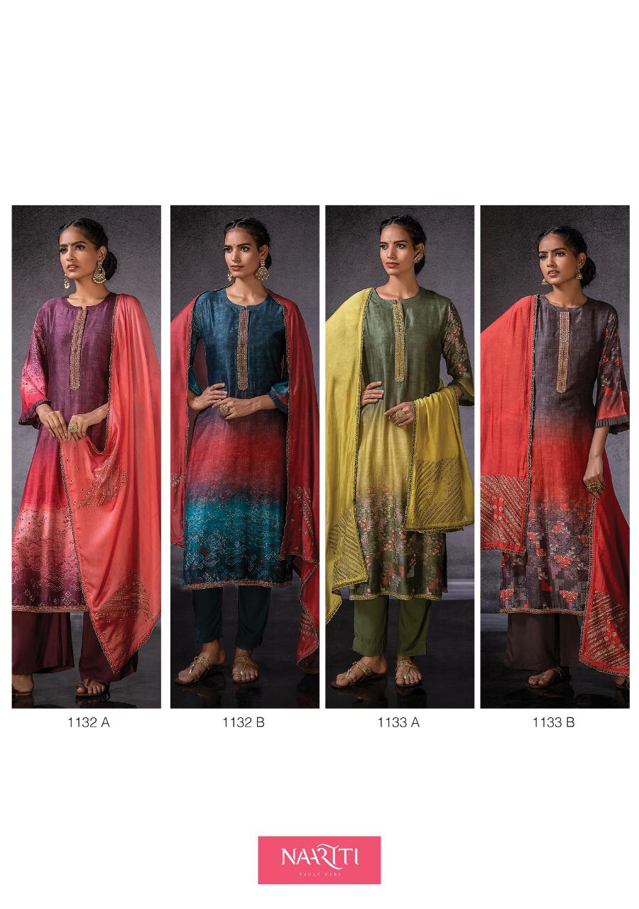 Naariti Launch Dor Muslin Silk With Digital Print Embroidery Work Heavy Suits Exporter