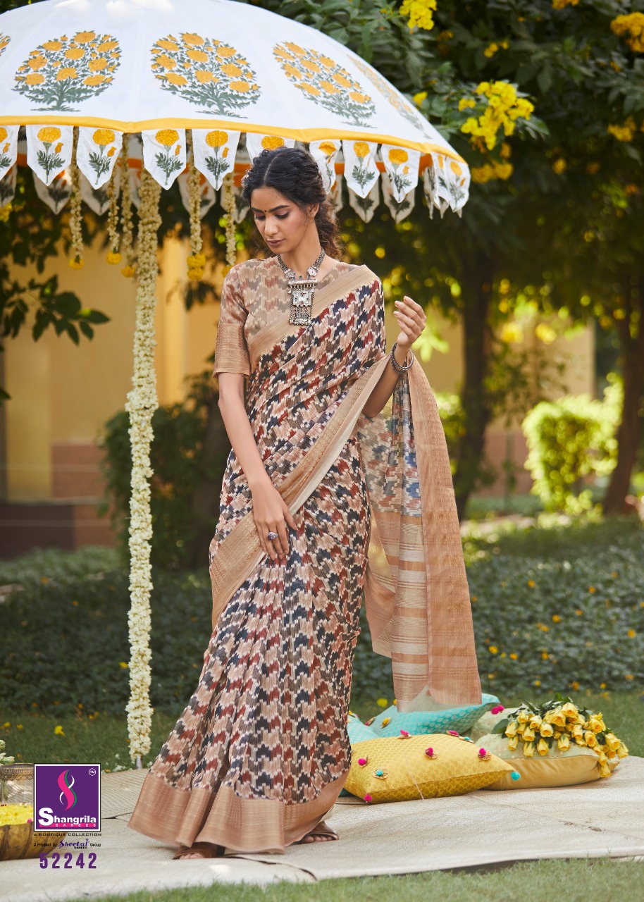 Niharika Digital By Shangrila Soft Linen With Zari Border Saree At Authorized Seller