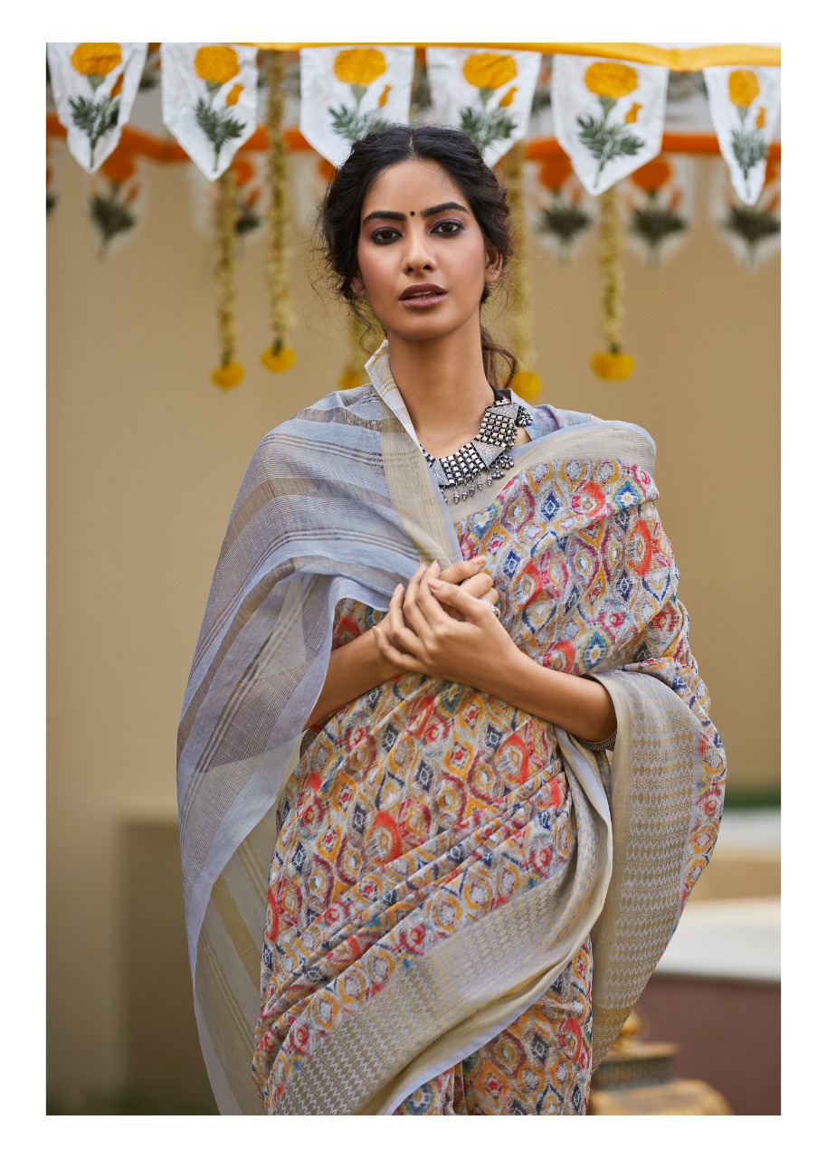 Niharika Digital By Shangrila Soft Linen With Zari Border Saree At Authorized Seller
