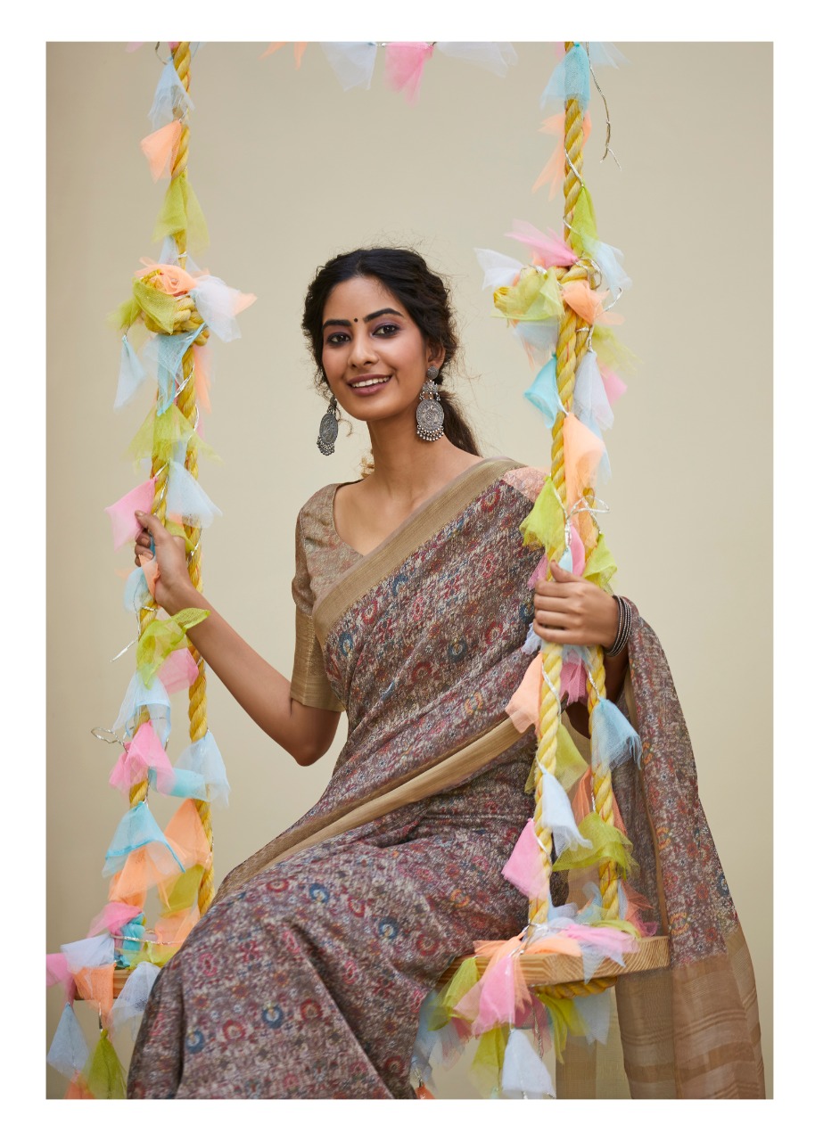 Niharika Digital By Shangrila Soft Linen With Zari Border Saree At Authorized Seller