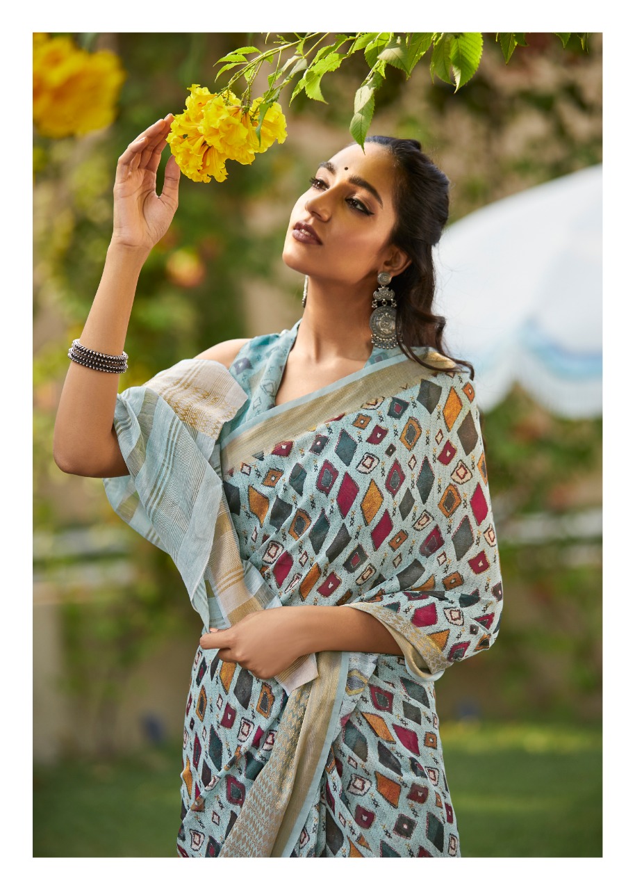Niharika Digital By Shangrila Soft Linen With Zari Border Saree At Authorized Seller