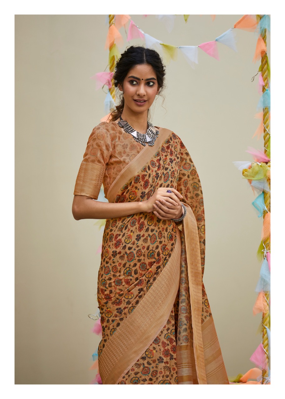 Niharika Digital By Shangrila Soft Linen With Zari Border Saree At Authorized Seller