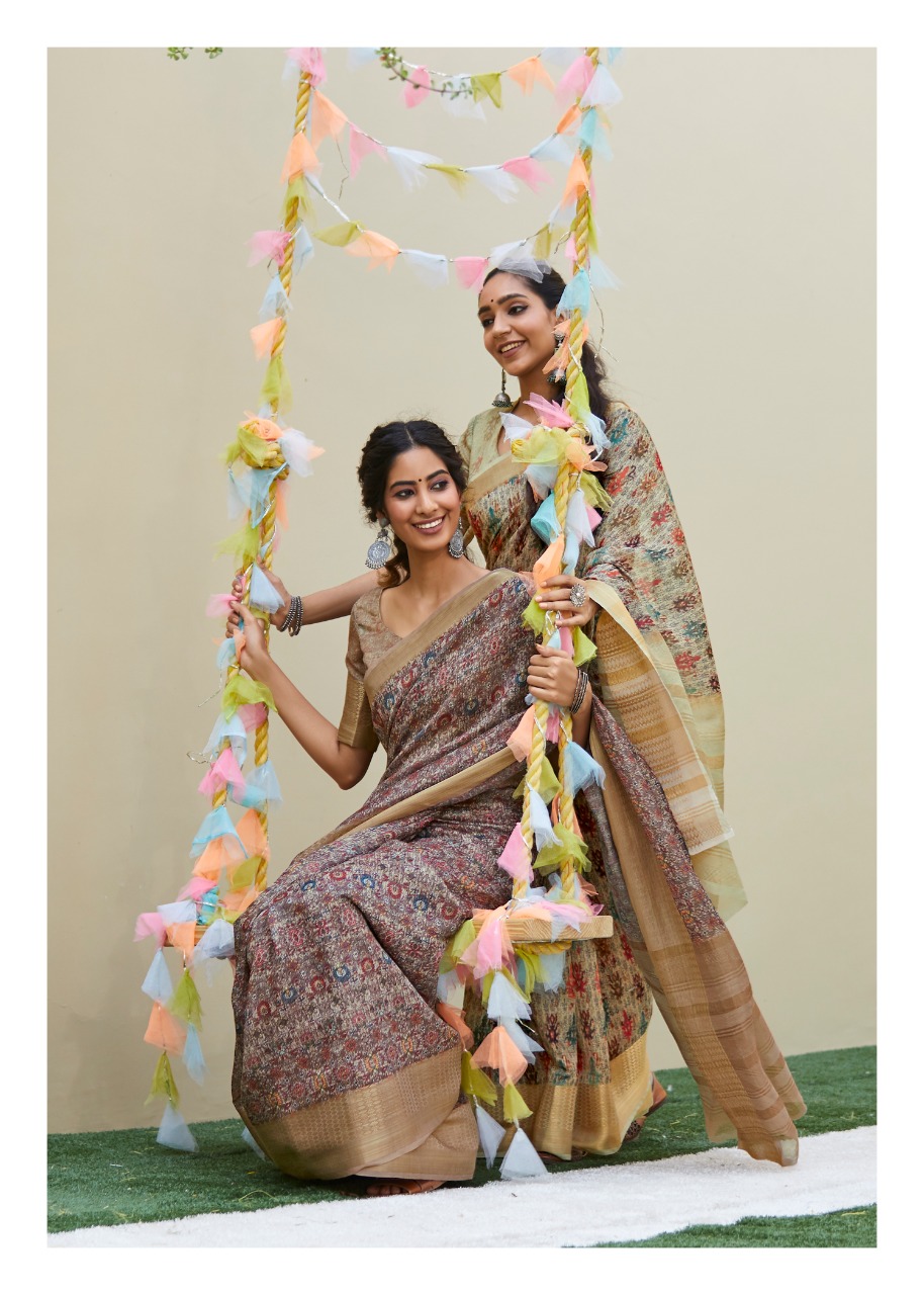 Niharika Digital By Shangrila Soft Linen With Zari Border Saree At Authorized Seller