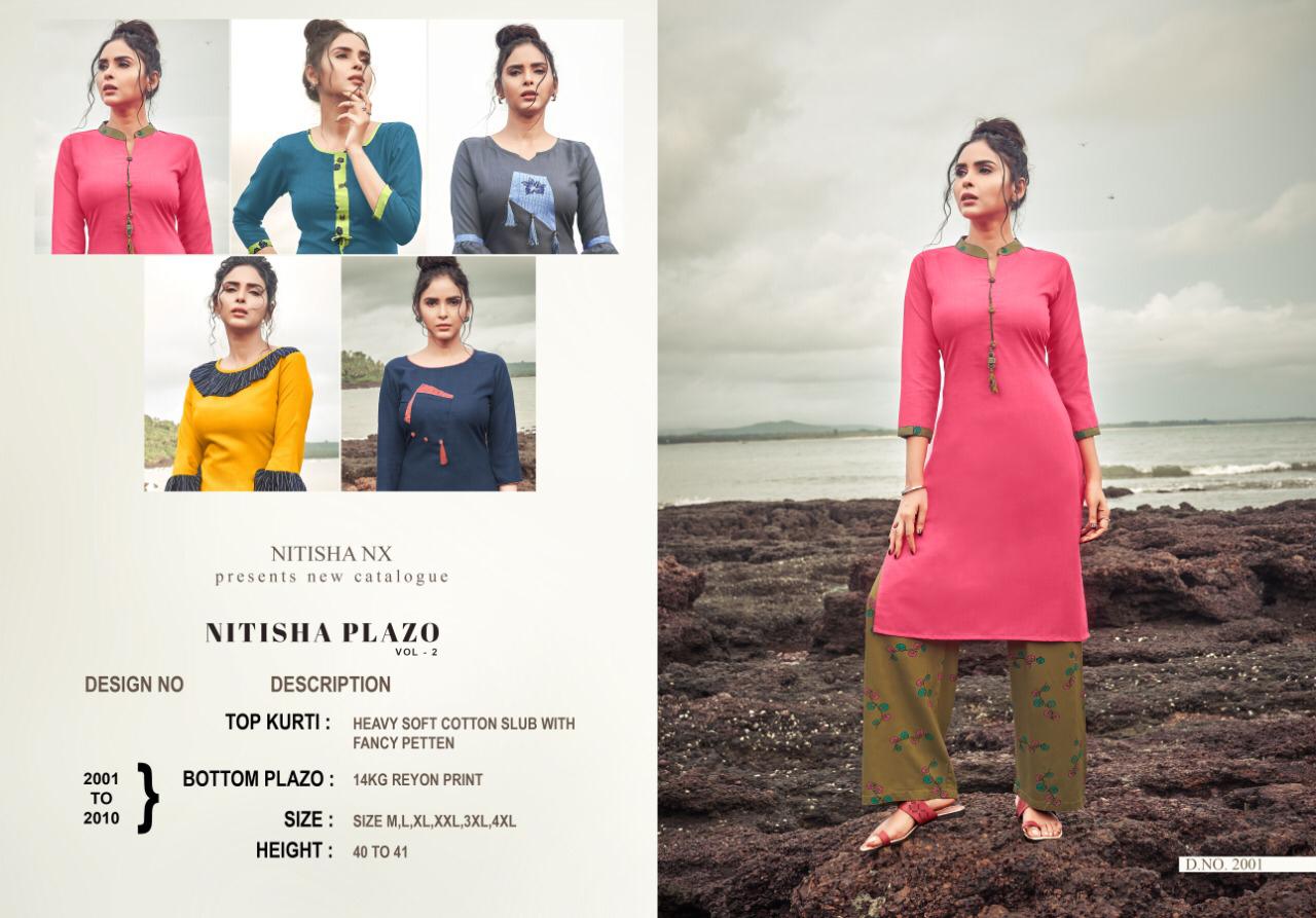 Nitisha Nx Presents Nitisha Plazzo Vol 2 Soft Cotton Kurti With Bottom Catalogs