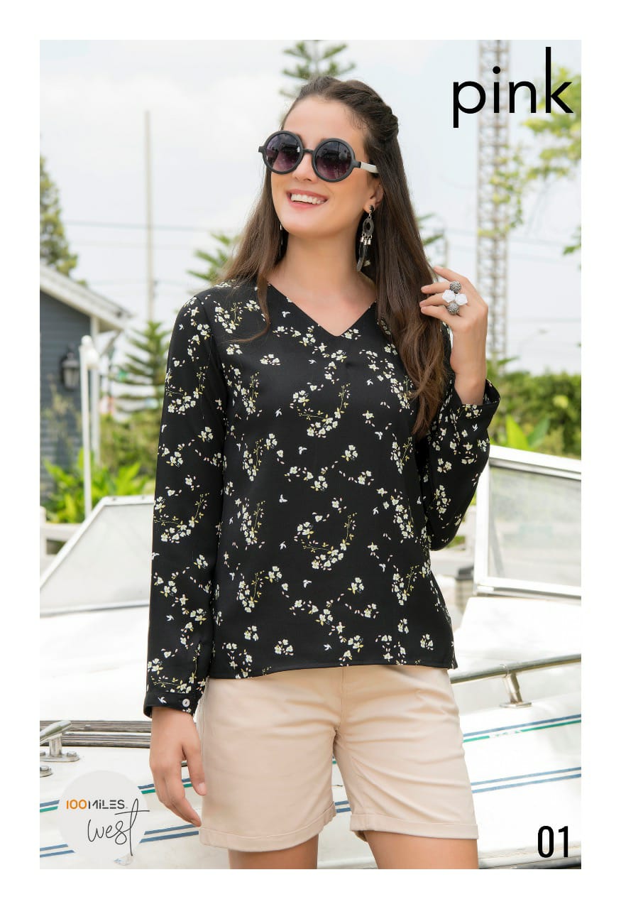 Pink By 100 Miles Fancy Classy Print Short Tops At Lowest Price In Surat Market