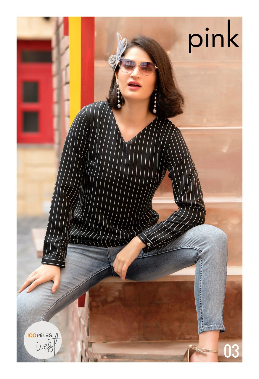 Pink By 100 Miles Fancy Classy Print Short Tops At Lowest Price In Surat Market