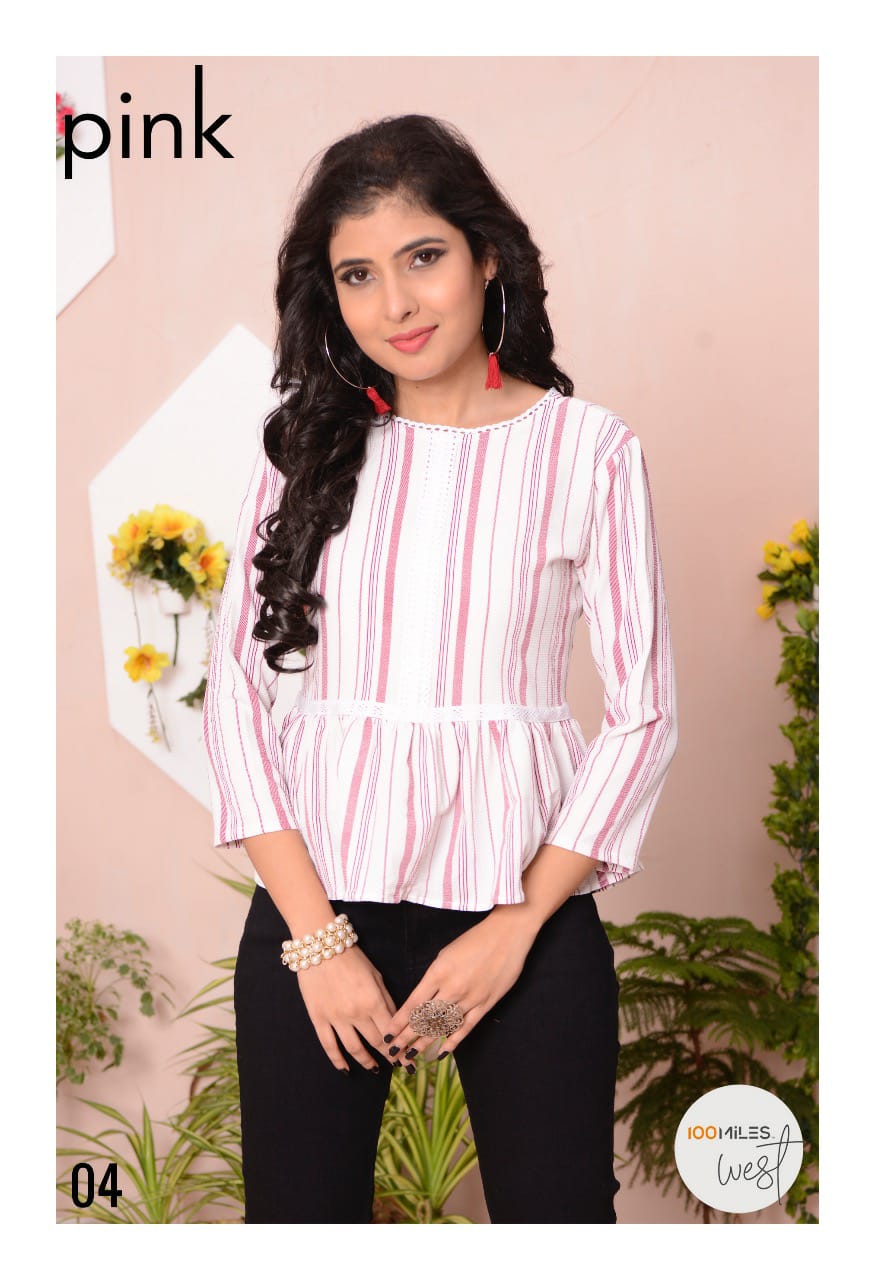 Pink By 100 Miles Fancy Classy Print Short Tops At Lowest Price In Surat Market