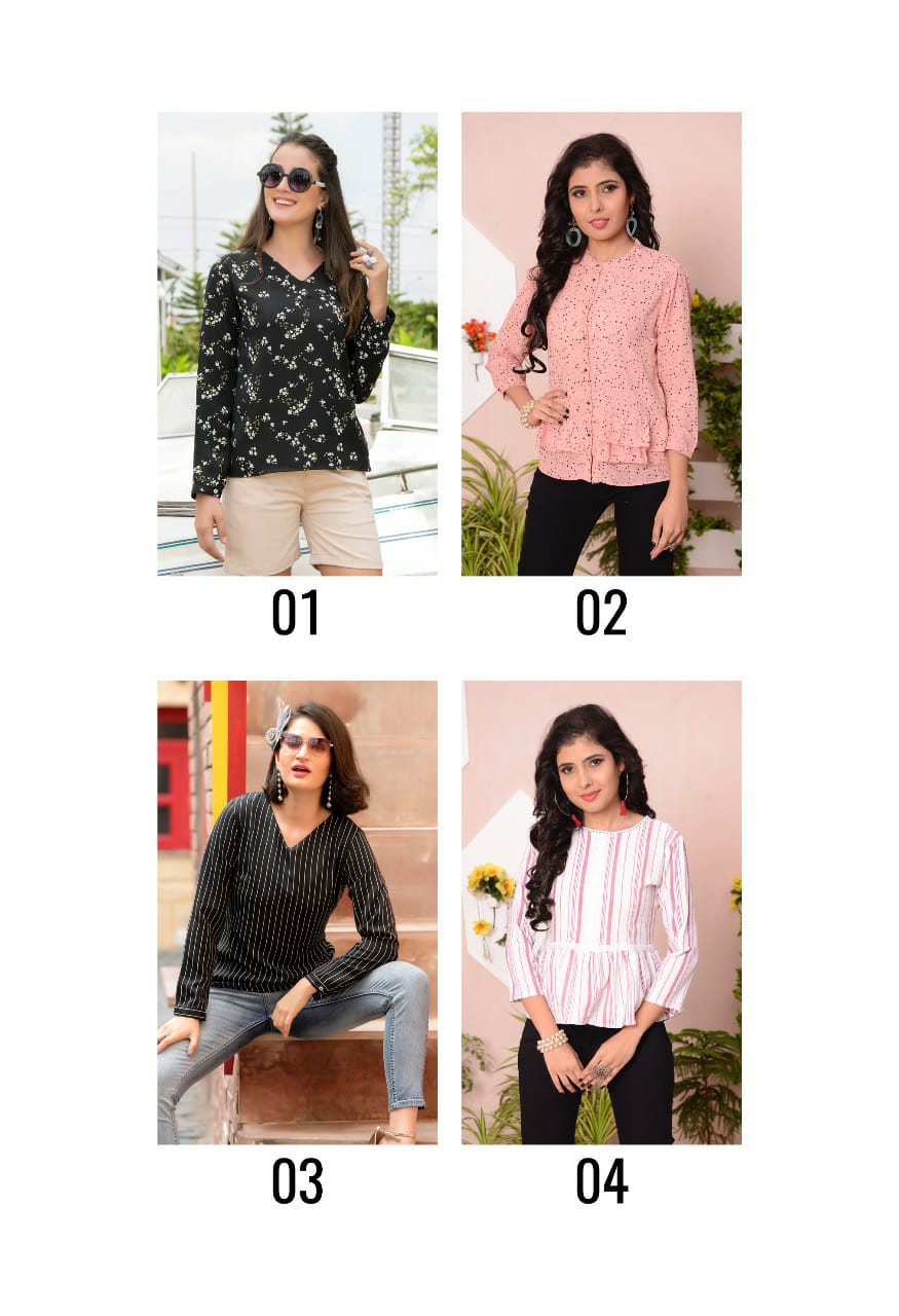 Pink By 100 Miles Fancy Classy Print Short Tops At Lowest Price In Surat Market