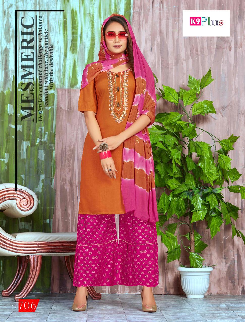 Platinum By K9 Plus Rayon With Embroidery Work Long Kurti With Sharara And Skirt Set Catalogs