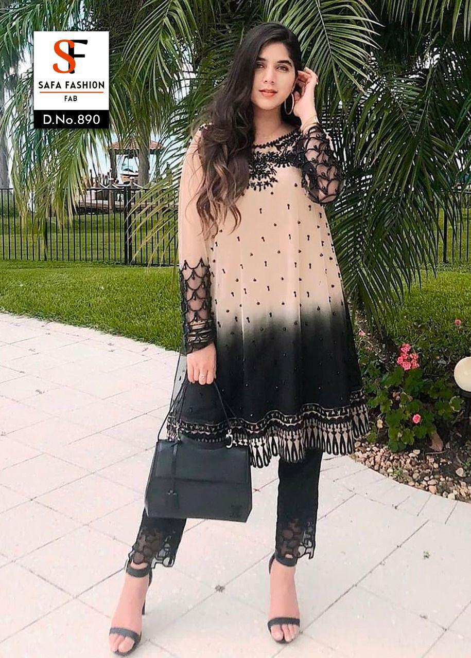 Safa Fashion Fab Sf 890 Pure Georgette Designer Kurti With Cigarette Pants Exporter