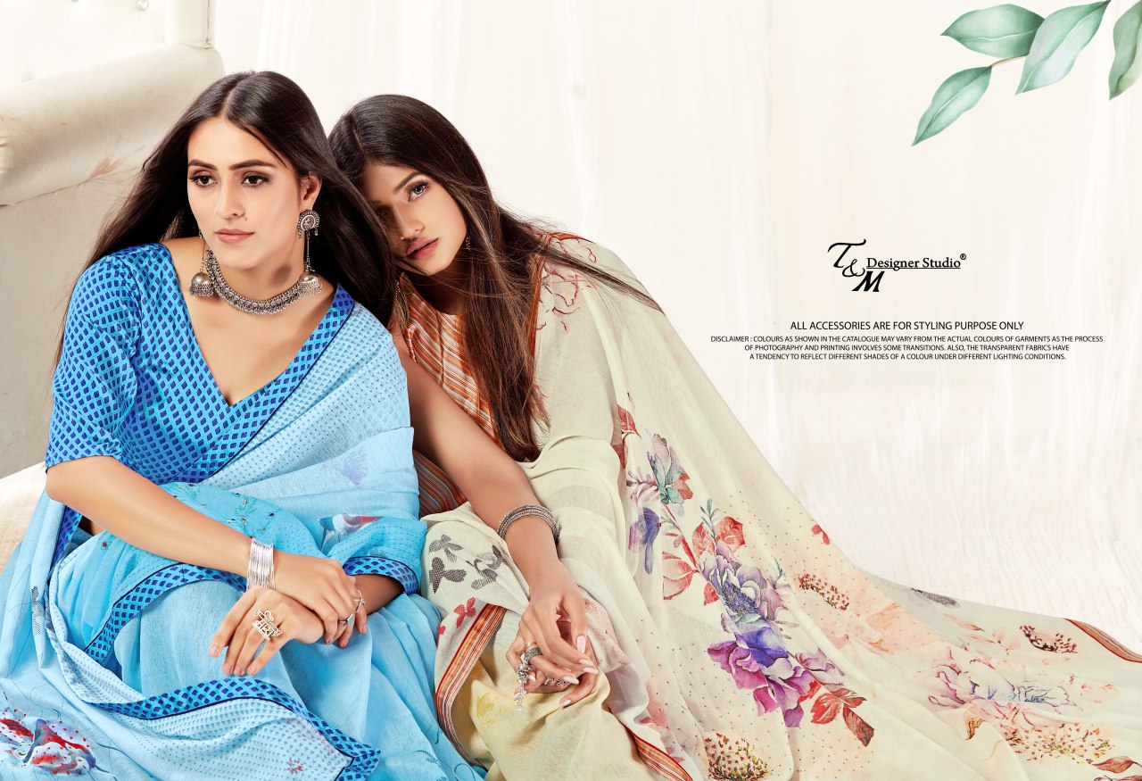Sahiba T And M Launch Nainika Georgette Digital Print With Lace Border Saree