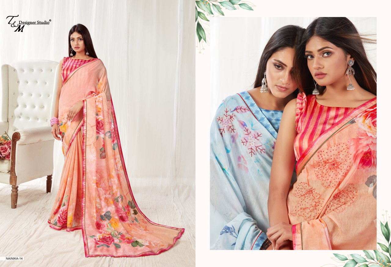 Sahiba T And M Launch Nainika Georgette Digital Print With Lace Border Saree