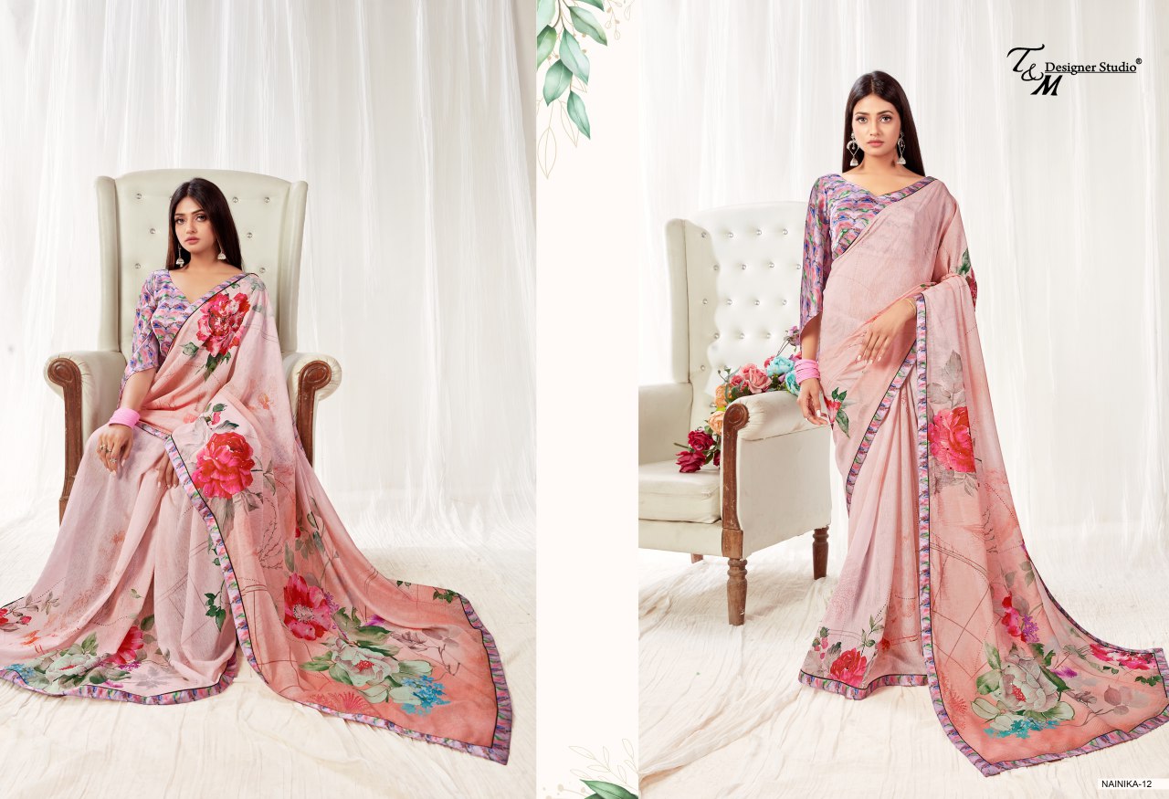 Sahiba T And M Launch Nainika Georgette Digital Print With Lace Border Saree