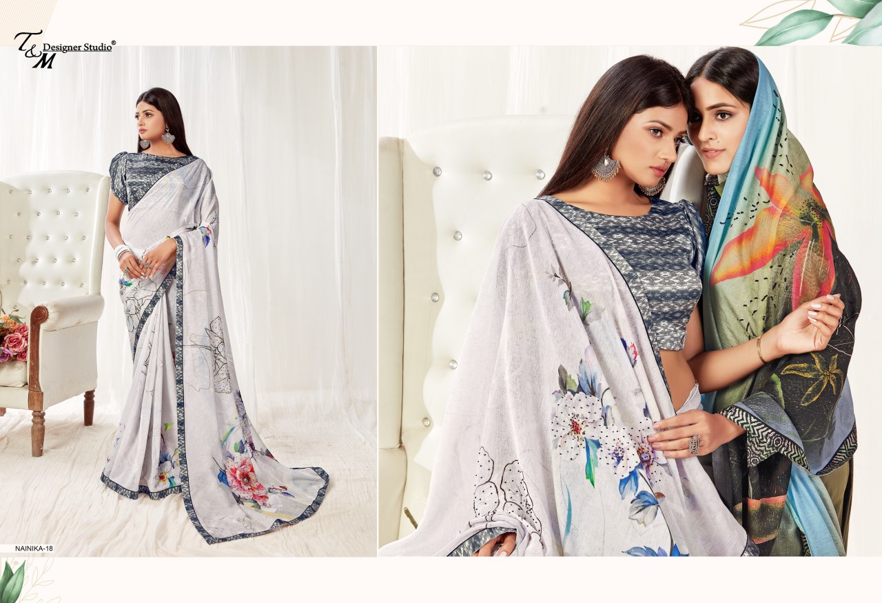 Sahiba T And M Launch Nainika Georgette Digital Print With Lace Border Saree