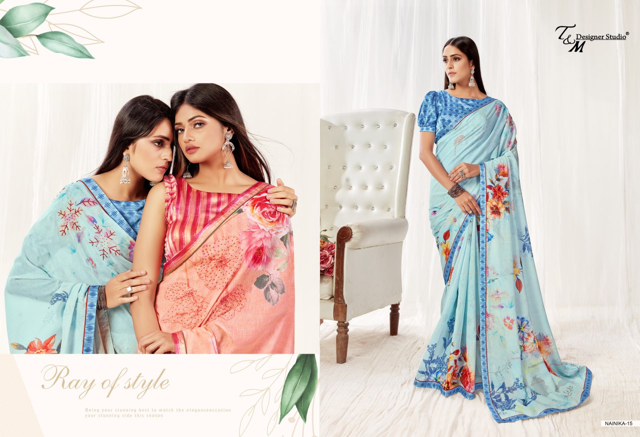 Sahiba T And M Launch Nainika Georgette Digital Print With Lace Border Saree
