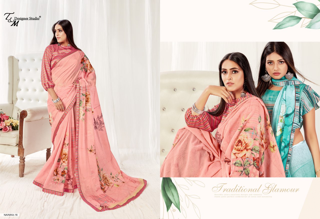 Sahiba T And M Launch Nainika Georgette Digital Print With Lace Border Saree