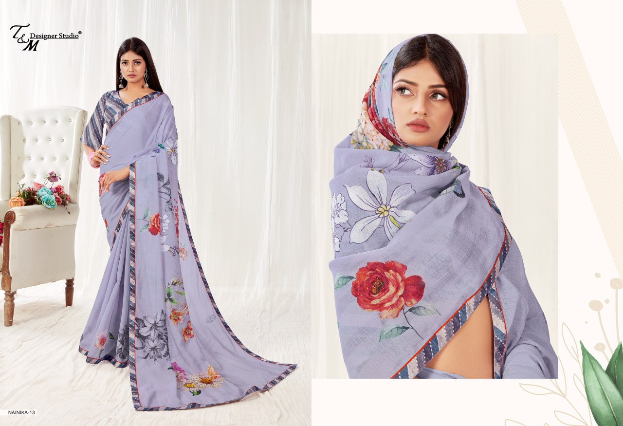 Sahiba T And M Launch Nainika Georgette Digital Print With Lace Border Saree