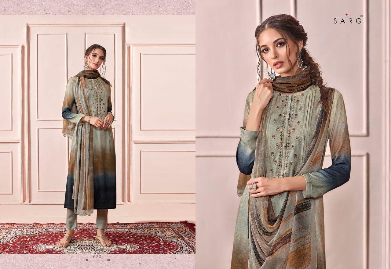 Sarg Presents Rhythm Pashmina Digital Print With Embroidery Work Suits Exporter