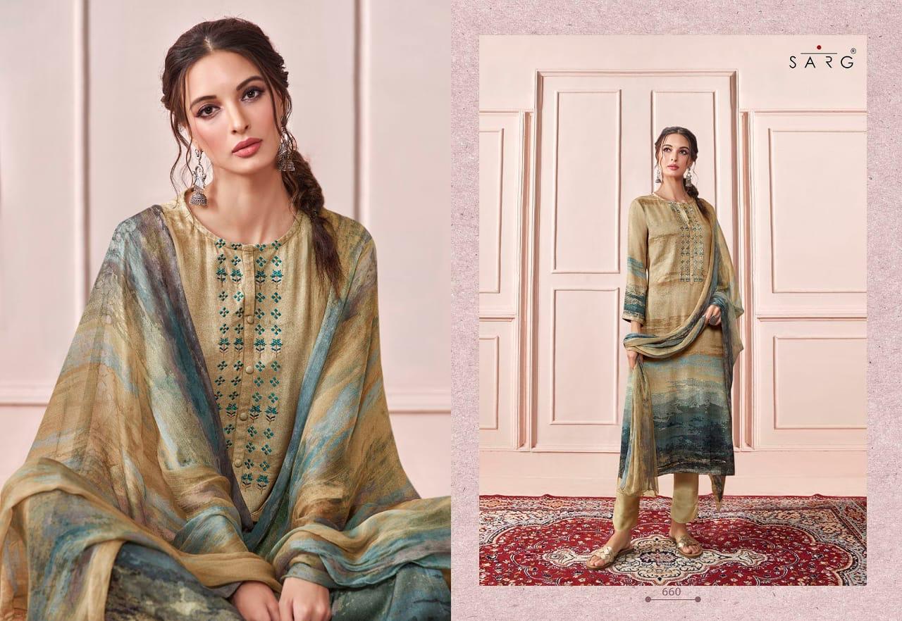 Sarg Presents Rhythm Pashmina Digital Print With Embroidery Work Suits Exporter