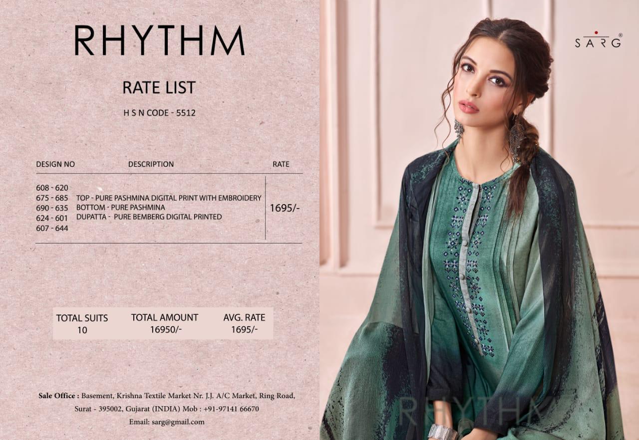 Sarg Presents Rhythm Pashmina Digital Print With Embroidery Work Suits Exporter