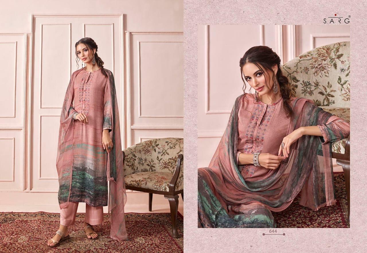 Sarg Presents Rhythm Pashmina Digital Print With Embroidery Work Suits Exporter