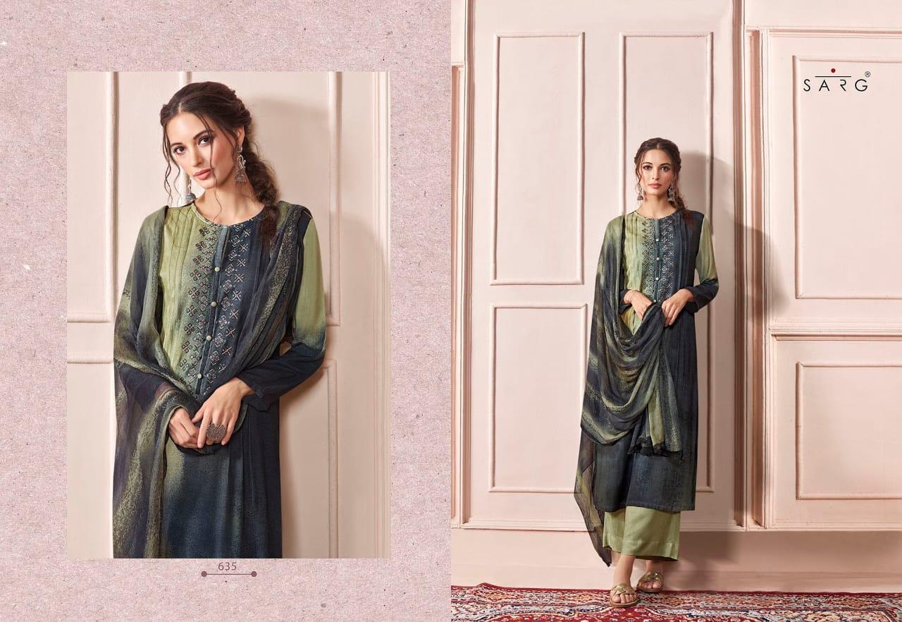 Sarg Presents Rhythm Pashmina Digital Print With Embroidery Work Suits Exporter