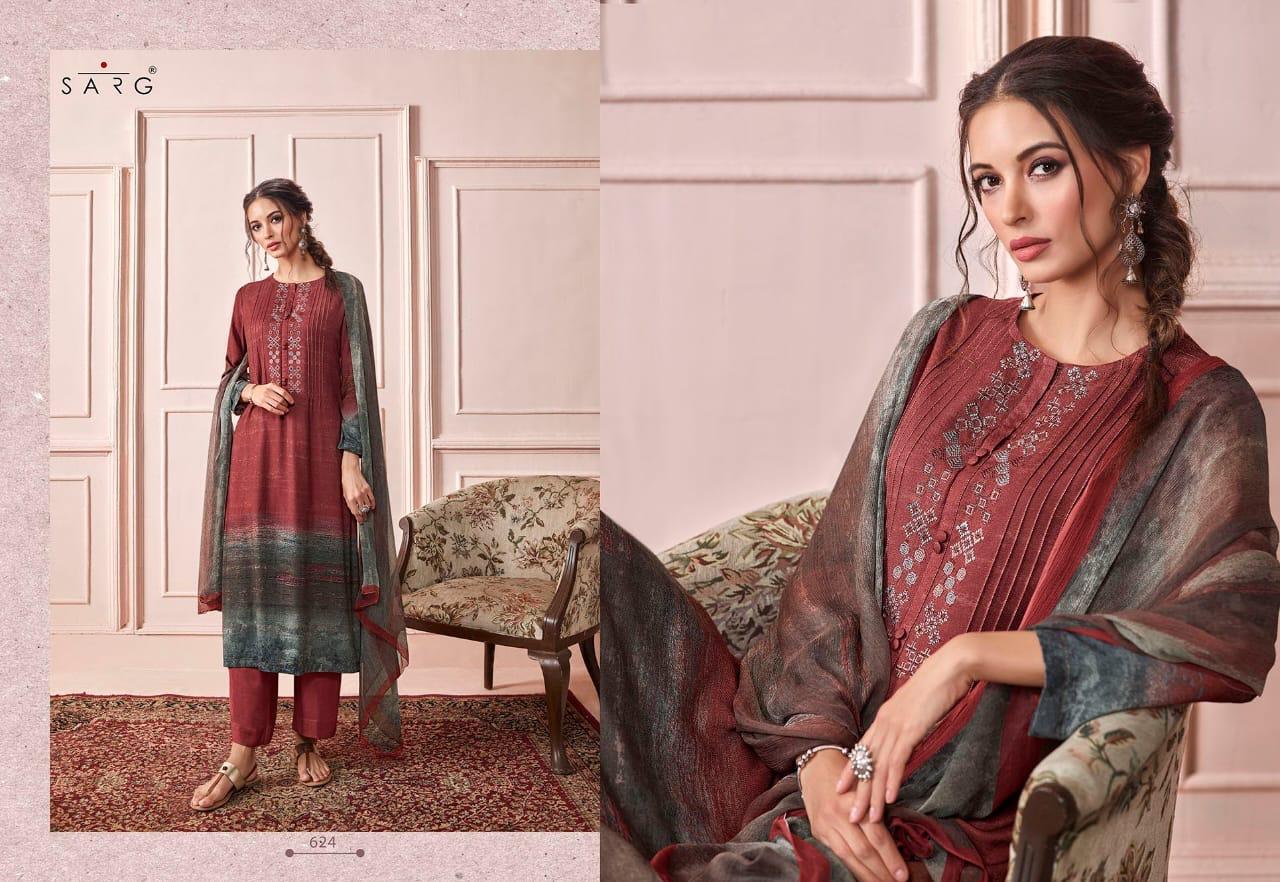 Sarg Presents Rhythm Pashmina Digital Print With Embroidery Work Suits Exporter
