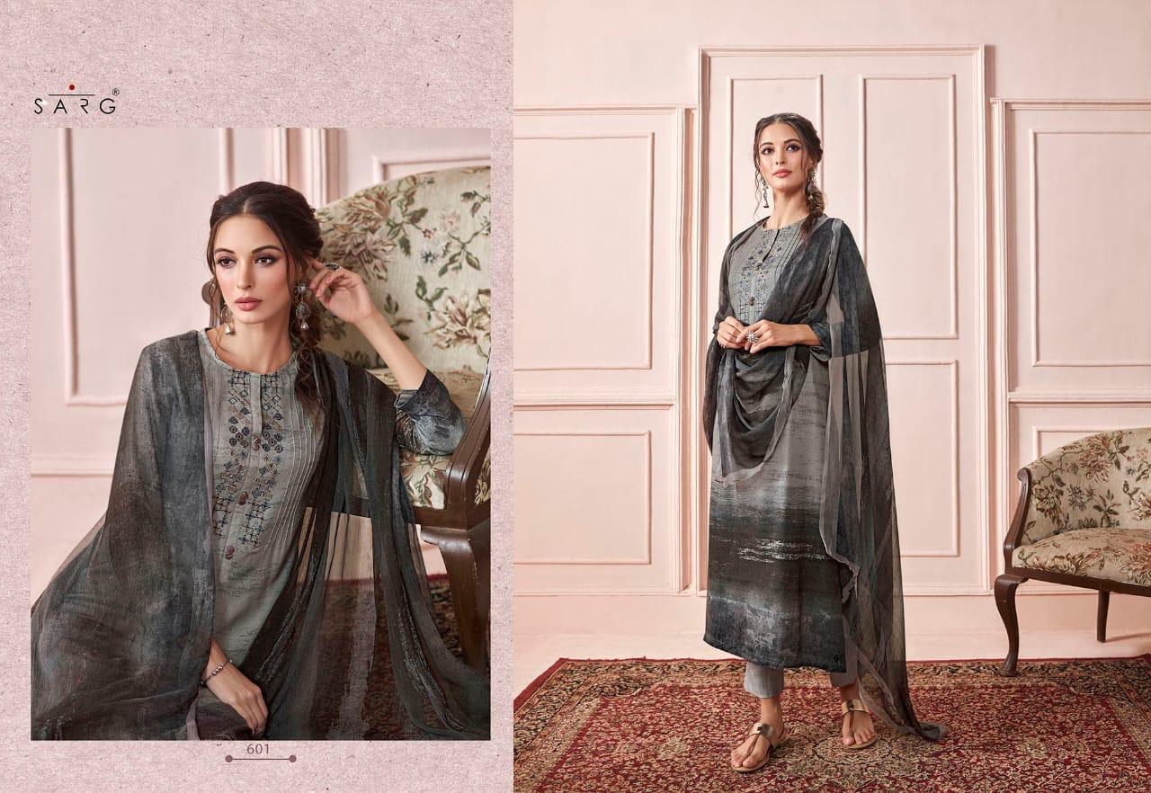 Sarg Presents Rhythm Pashmina Digital Print With Embroidery Work Suits Exporter