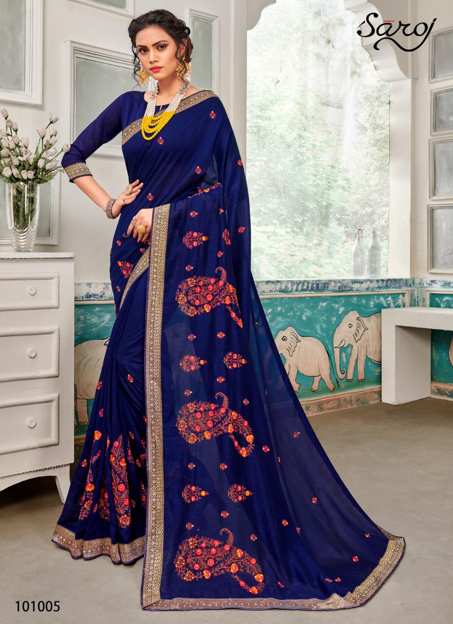 Saroj Launching Sakhiya Vichitra With Embroidery Work Exclusive Saree Catalogs In India
