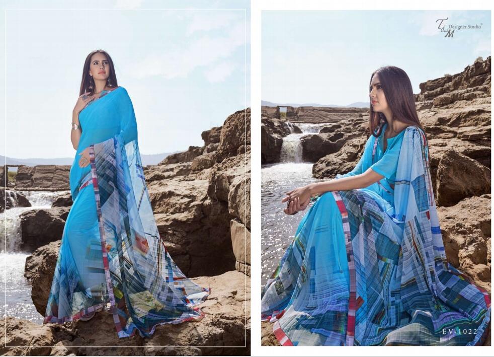T And M Present Ek Vastra Vol 10 Georgette Digital Print With Border Saree Collection