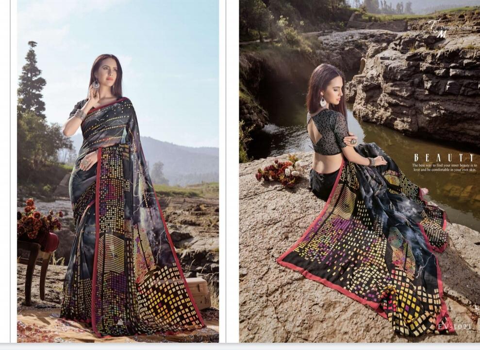 T And M Present Ek Vastra Vol 10 Georgette Digital Print With Border Saree Collection