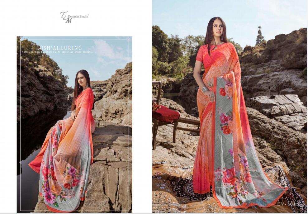 T And M Present Ek Vastra Vol 10 Georgette Digital Print With Border Saree Collection