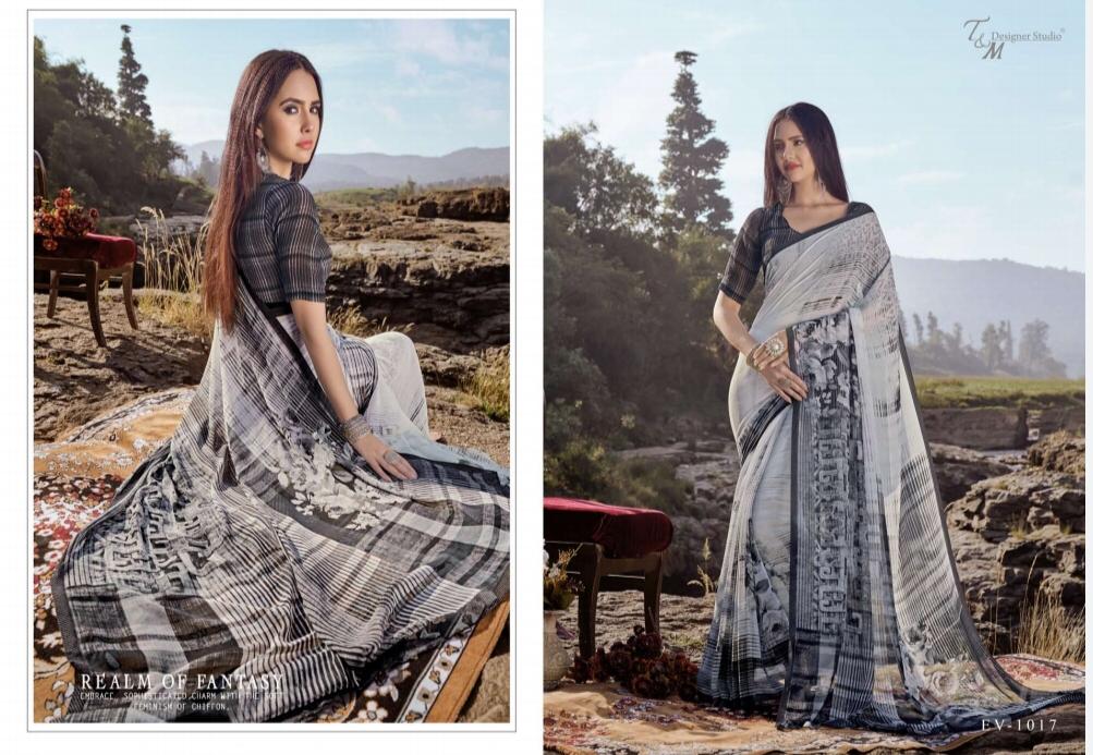 T And M Present Ek Vastra Vol 10 Georgette Digital Print With Border Saree Collection