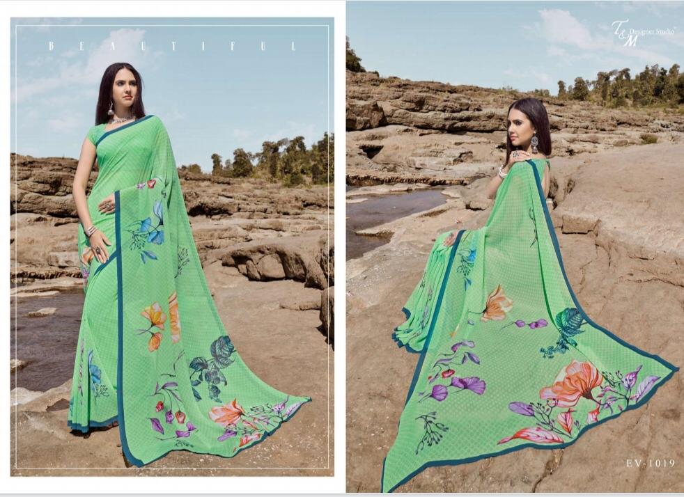 T And M Present Ek Vastra Vol 10 Georgette Digital Print With Border Saree Collection