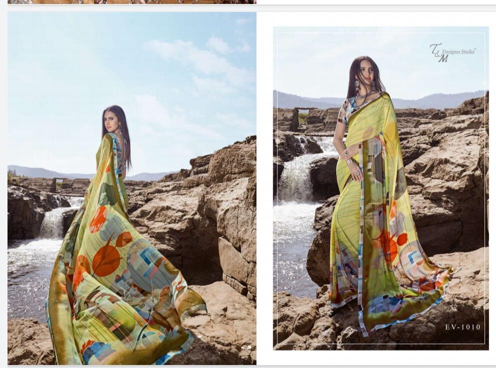 T And M Present Ek Vastra Vol 10 Georgette Digital Print With Border Saree Collection