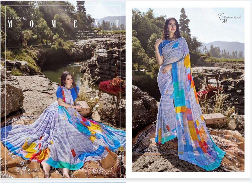 T And M Present Ek Vastra Vol 10 Georgette Digital Print With Border Saree Collection